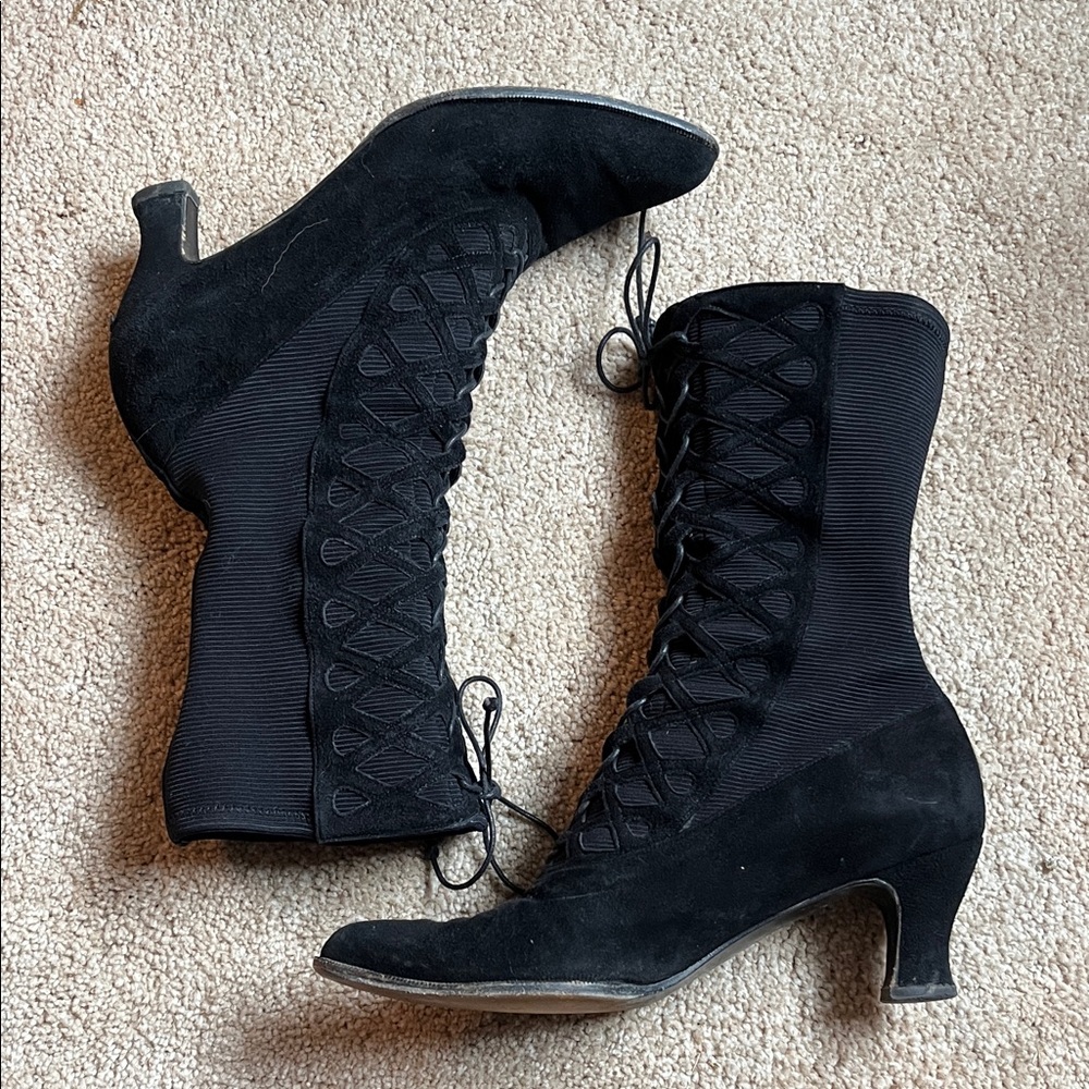 Stuart Weitzman Black Lace-Up Boots